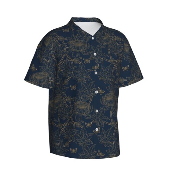 Picia Vintage Chrysanthemum Gentle Cotton Regular Fit Short Sleeve Casual Hawaiian Shirt for Men-3X-Large