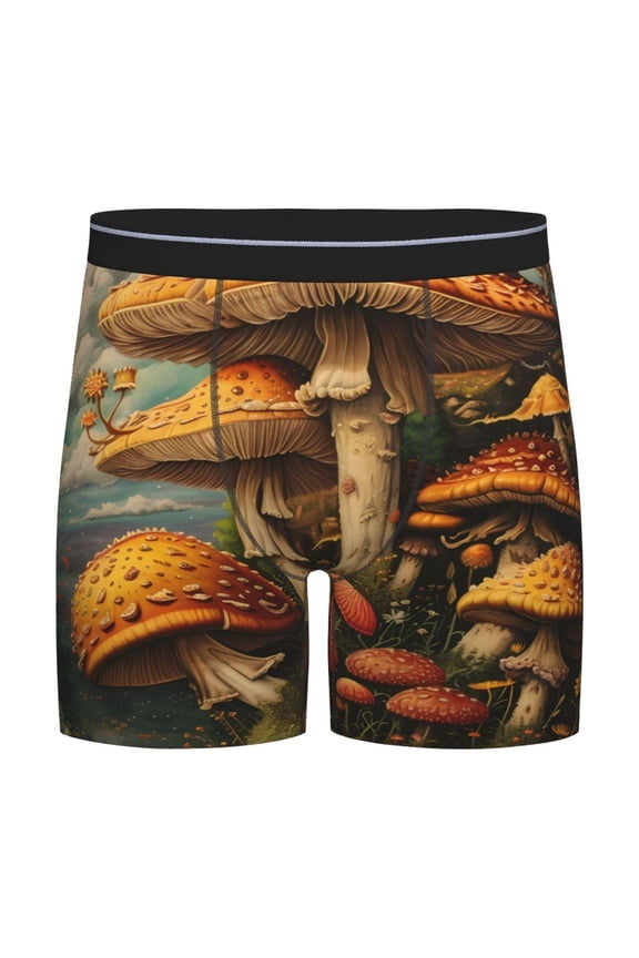 Vintage Cloud Mushroom Pattern Men's Athletic Long Leg Briefs , Performance Stretch Underwear,Moisture-Wicking