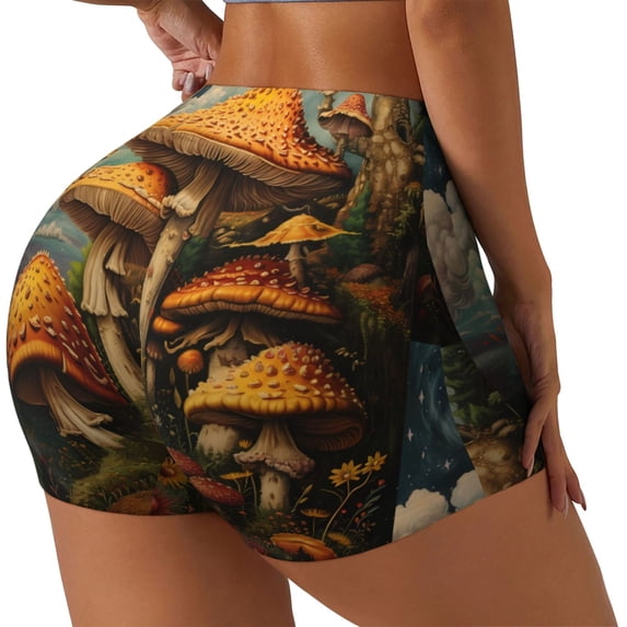 Picia Vintage Cloud Mushroom Printed Workout Shorts for Women Seamless Scrunch Butt Lifting High Waisted Yoga Gym Booty Running Moisture-wicking Short Pants-X-Large