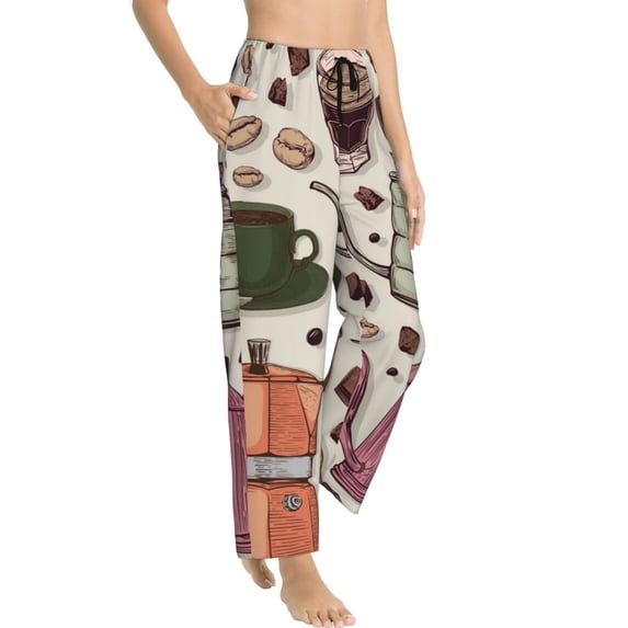 Picia Vintage Coffee Womens Soft Woven Cotton Elastic Waistband Sleep Pajama Pant Lounge Sleep Pant With Pockets And Drawstring-Small