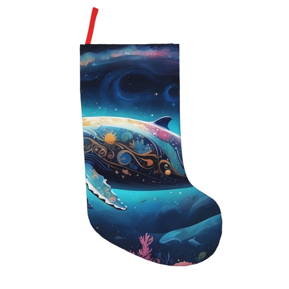 Picia Vintage Colorful Patterned Dolphin Pattern Christmas Stockings, 18 Inches Knit Christmas Stockings, Stockings Christmas Cable Knitted Xmas Hanging Stockings