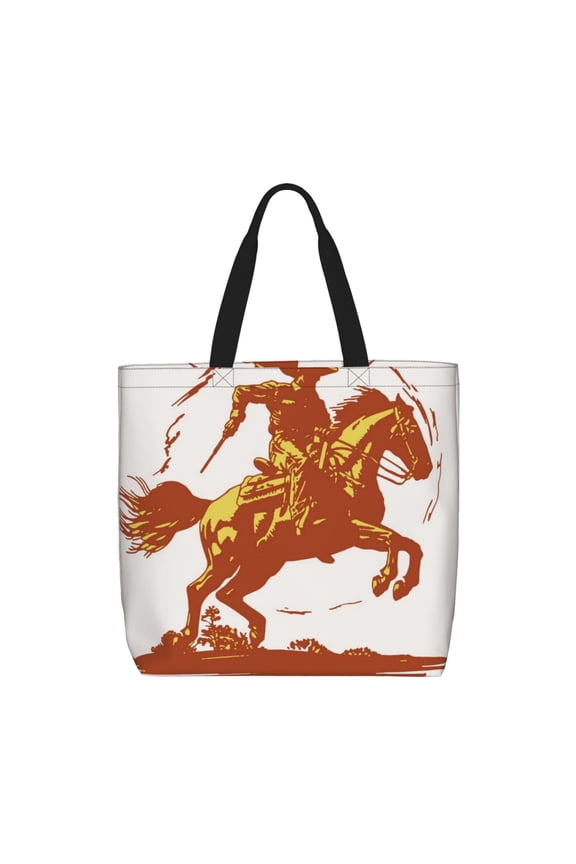 Vintage Cowboy On A Bronco Horse for Tote Bag for Women with Zipper, Gym Tote with Compartments, Laptop Work Tote Nurse Dance Yoga Bag for Sport, Travel