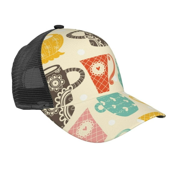Picia Vintage Cup Pattern Trucker Hat,Baseball Cap,Sun Protection Cap,Stylish Headwear,Leisure Cap,Outdoor Sports Cap