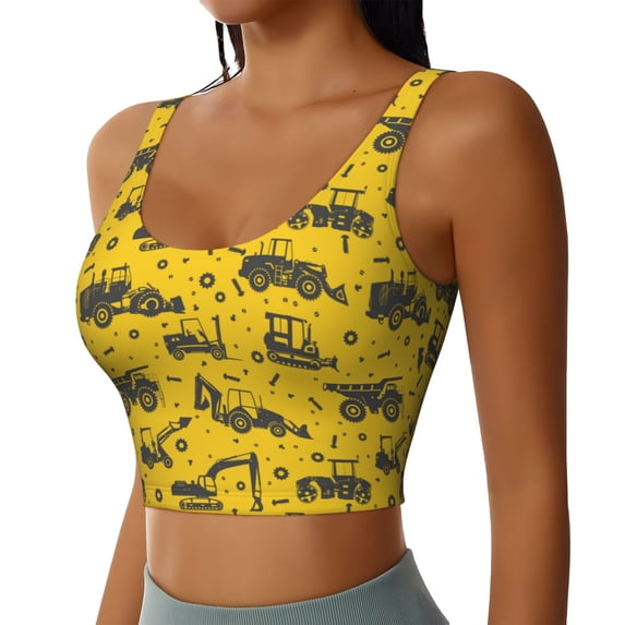 Picia Vintage Excavator Sports Bra for Women,Padded Strappy Sports Bras Medium Support Yoga Bra with Removable Cups,Running Yoga Bra-X-Large