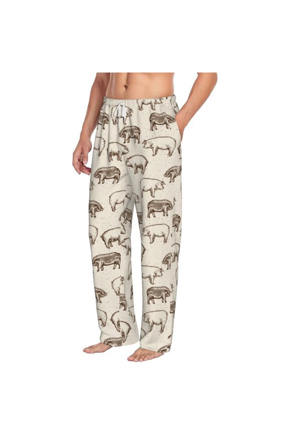 Vintage Farm Pigs Mens Soft Woven Cotton Elastic Waistband Sleep Pajama Pant Lounge Sleep Pant With Pockets And Drawstring-Medium