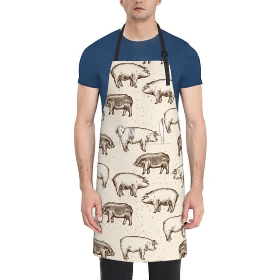 Picia Vintage Farm Pigs Waterproof Apron for Unisex Adult - Adjustable Bib Apron with Pockets, Ideal for Cooking, Gardening, Painting, and Household Chores
