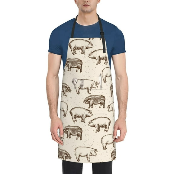 Picia Vintage Farm Pigs Waterproof Apron for Unisex Adult - Adjustable Bib Apron with Pockets, Ideal for Cooking, Gardening, Painting, and Household Chores