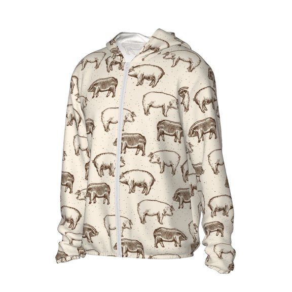 Picia Vintage Farm Pigs Women's Men's UPF 50+ Sun Protection Hoodie Shirt Long Sleeve SPF Fishing Outdoor UV Hiking Lightweight Shirts-X-Large