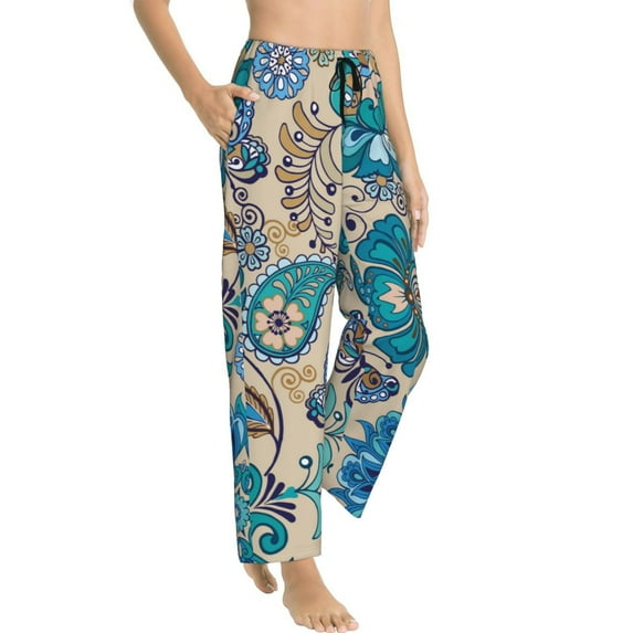 Picia Vintage Floral Butterflies Womens Soft Woven Cotton Elastic Waistband Sleep Pajama Pant Lounge Sleep Pant With Pockets And Drawstring-Medium