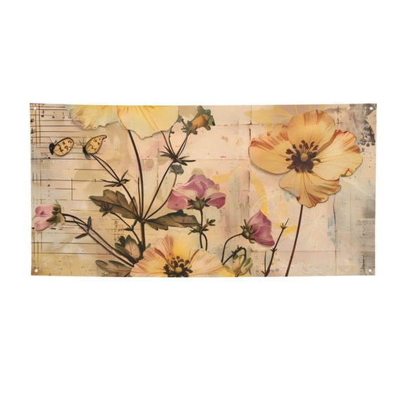 Picia Vintage Floral Butterfly Collage Pattern Party Banner, Festive Decoration, Holiday Banner, Celebration Decor, Event Banner, Reusable Party Banner-Small