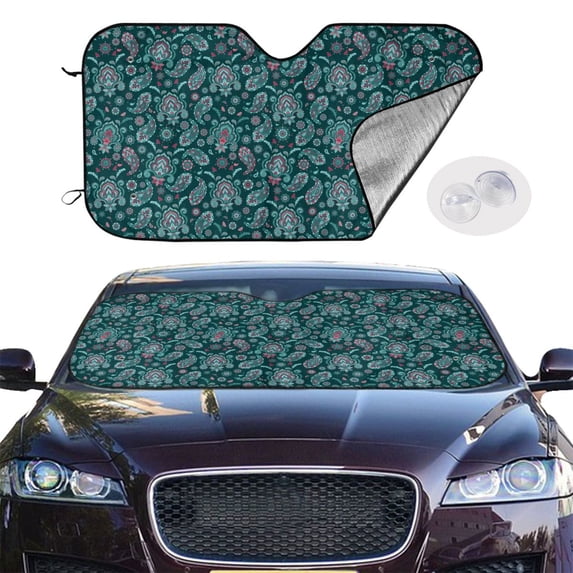Picia Vintage Floral Curved Windshield Sunshade Accordion Folding Style Auto Shade for Car Truck SUV Van Blocks UV Ray Sun Visor Protector -Medium