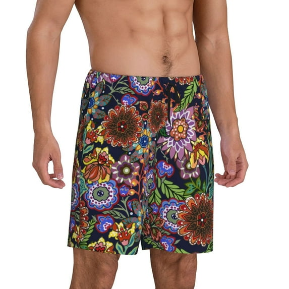 Picia Vintage Floral Pajama Shorts for Men, Men's Pajama Bottoms, Sleepwear,Short Pajama Pants-Small