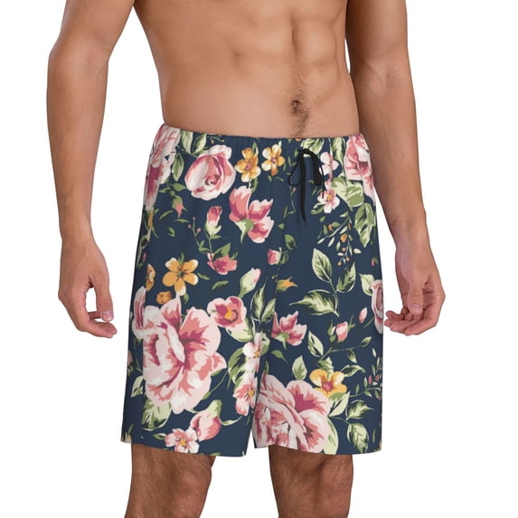 Picia Vintage Floral Pajama Shorts for Men, Men's Pajama Bottoms, Sleepwear,Short Pajama Pants-XX-Large