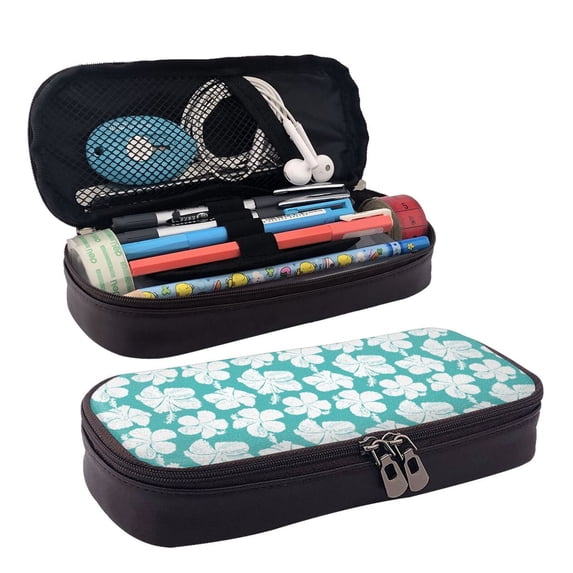 Picia Vintage Floral Pattern Large Capacity PU Leather Pencil Case Organizer Pen Marker Holder Double Zipper Storage Bag Big Pencil Pouch for College Office