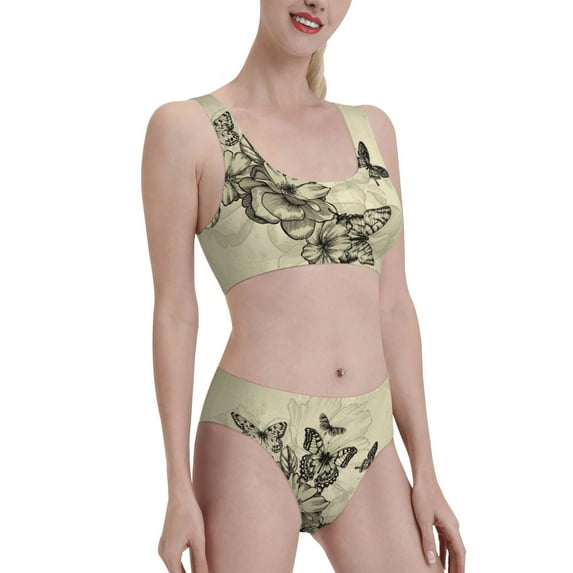 Picia Vintage Floral Women's High Waisted Bikini Scoop Neck Swimsuit Two Pieces Bathing Suit-Large