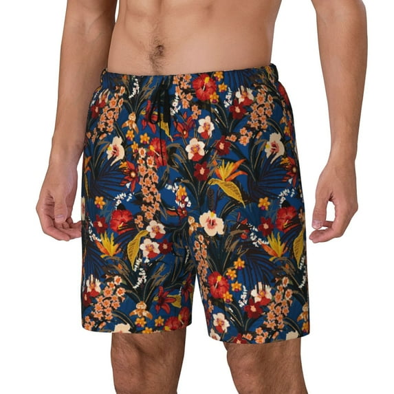 Picia Vintage Floral pattern Mens Swim Trunks with Compression Liner Stretch Beach Shorts Quick Dry with Zipper Pockets No-Chafing Board Shorts-3X-Large