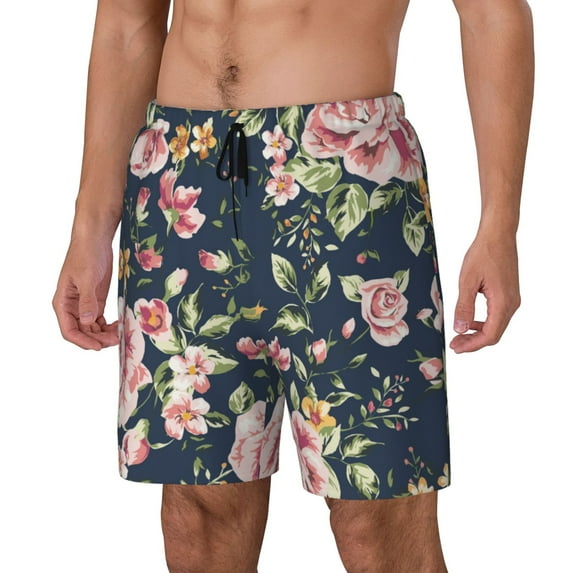 Picia Vintage Floral pattern Mens Swim Trunks with Compression Liner Stretch Beach Shorts Quick Dry with Zipper Pockets No-Chafing Board Shorts-Medium