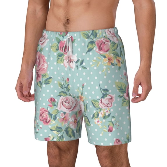 Picia Vintage Floral pattern Mens Swim Trunks with Compression Liner Stretch Beach Shorts Quick Dry with Zipper Pockets No-Chafing Board Shorts-Large
