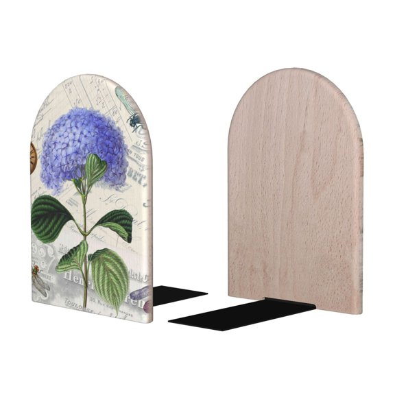Picia Vintage Flower Pattern Wood Bookends for Shelves,Non-slip Bookends, Heavy Duty Wooden Bookend Support,1 Pair