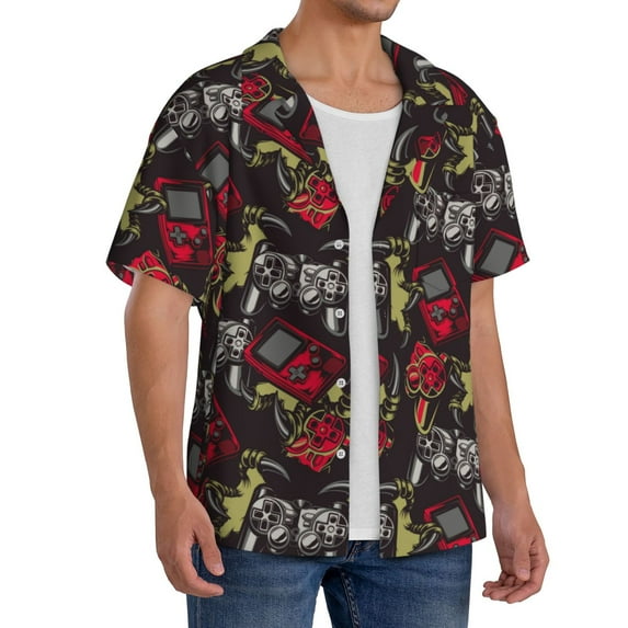 Picia Vintage Gaming Men's Linen Shirts Short Sleeve Cuban Beach Shirts Casual Shirts Button Down Shirt for Men Beach Summer Wedding Shirt-
