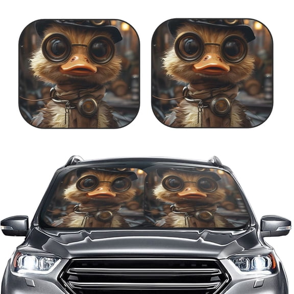 Picia Vintage Gentleman Duck 2 Piece Car Windshield Sun Shade Foldable | Foldable Sun Shield for Front Window Blocks UV Rays and Keeps Your Vehicle Cool-Small