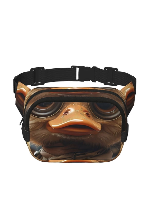 Vintage Gentleman Duck Print Square Double-Layer Waist Bag Mini Adjustable Waist Belt Bag Exercise Running Travel Hiking