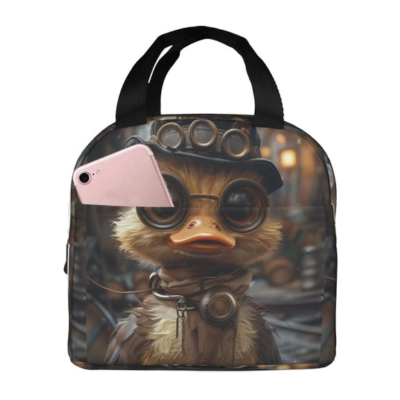 Picia Vintage Gentleman Duck Printed Lunch box Lunch bag for Men Women Large Capacity Lunchbox Reusable Lunch Bags Insulated Lunch Bag Lunch Box Cooler