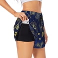 thumbnail image 1 of Picia Vintage Golden Butterfly Pattern Women's 2 in 1 Athletic Running Shorts High Waisted Workout Casual Gym Sweat Shorts with Comfy Liner Zipper Pockets-Small, 1 of 9
