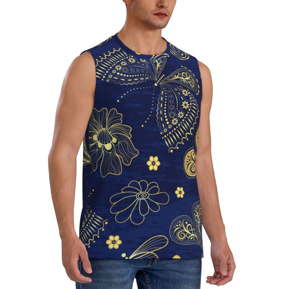 Picia Vintage Golden Butterfly mens Cotton Tank Undershirts , Moisture-wicking Ribbed Tanks, Lightweight Cotton Tank Undershirts-X-Large