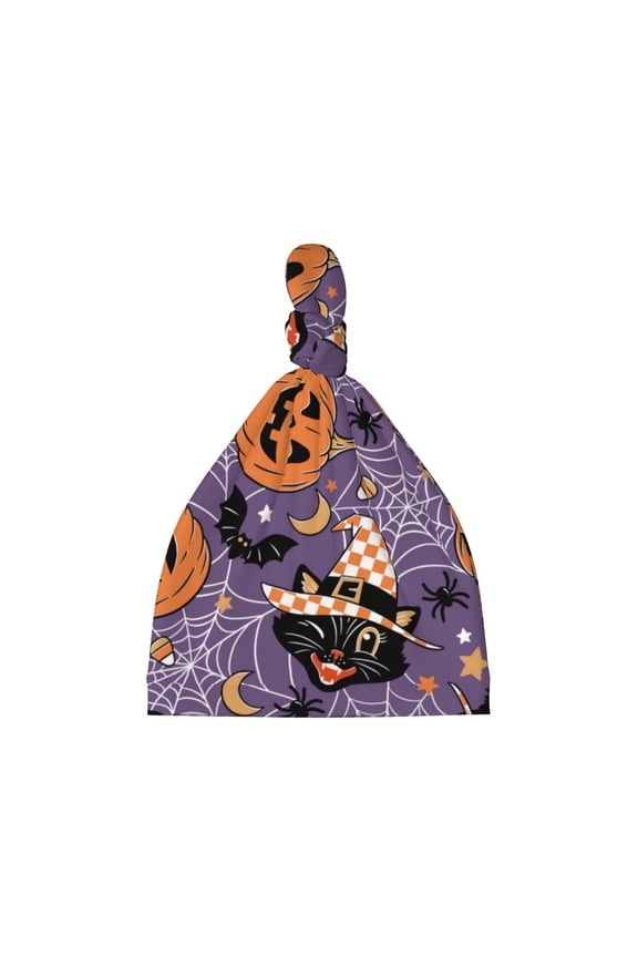 Vintage Halloween Black Cat Printed Preemie Hats for Baby Girls Cotton Premature Knot Hats Newborn Hospital Cap Warm Knot Beanie Nicu for Preemie Girls and Boys