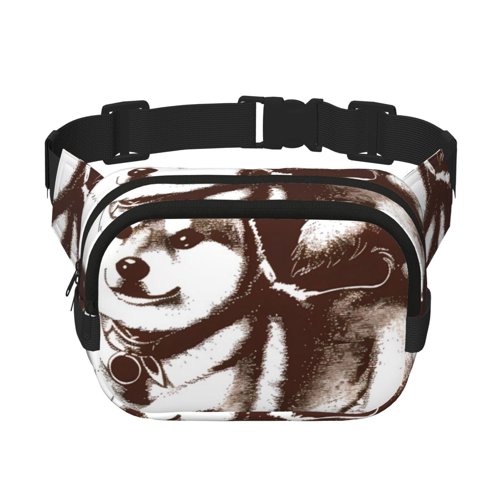 Picia Vintage Husky Dog Print Square Double-Layer Waist Bag Mini Adjustable Waist Belt Bag Exercise Running Travel Hiking