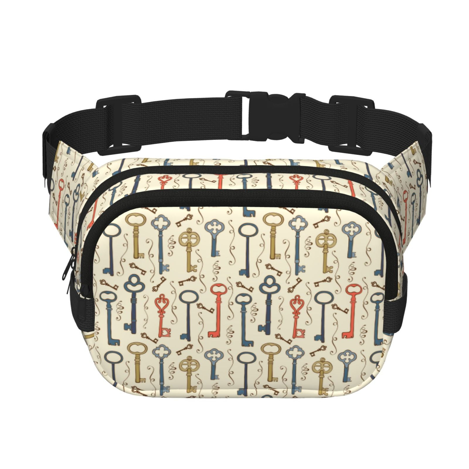 Picia Vintage Keys1 Print Square Double-Layer Waist Bag Mini Adjustable Waist Belt Bag Exercise Running Travel Hiking