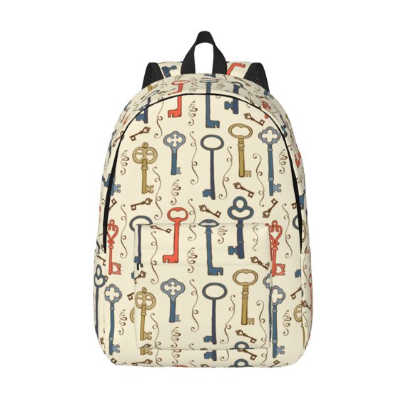 Picia Vintage Keys1 Printed Canvas Daypack - Stylish and Durable Vintage Compact Backpack - Class, Work, Travel, or Laptop Bookbag,Organized Compartments-Medium