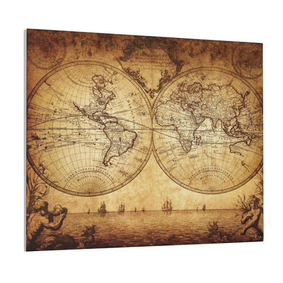 Picia Vintage Map Of The World Pattern Decorative Picture – Unique Wall Art, Modern Canvas Print for Trendy Interiors (Horizontal)