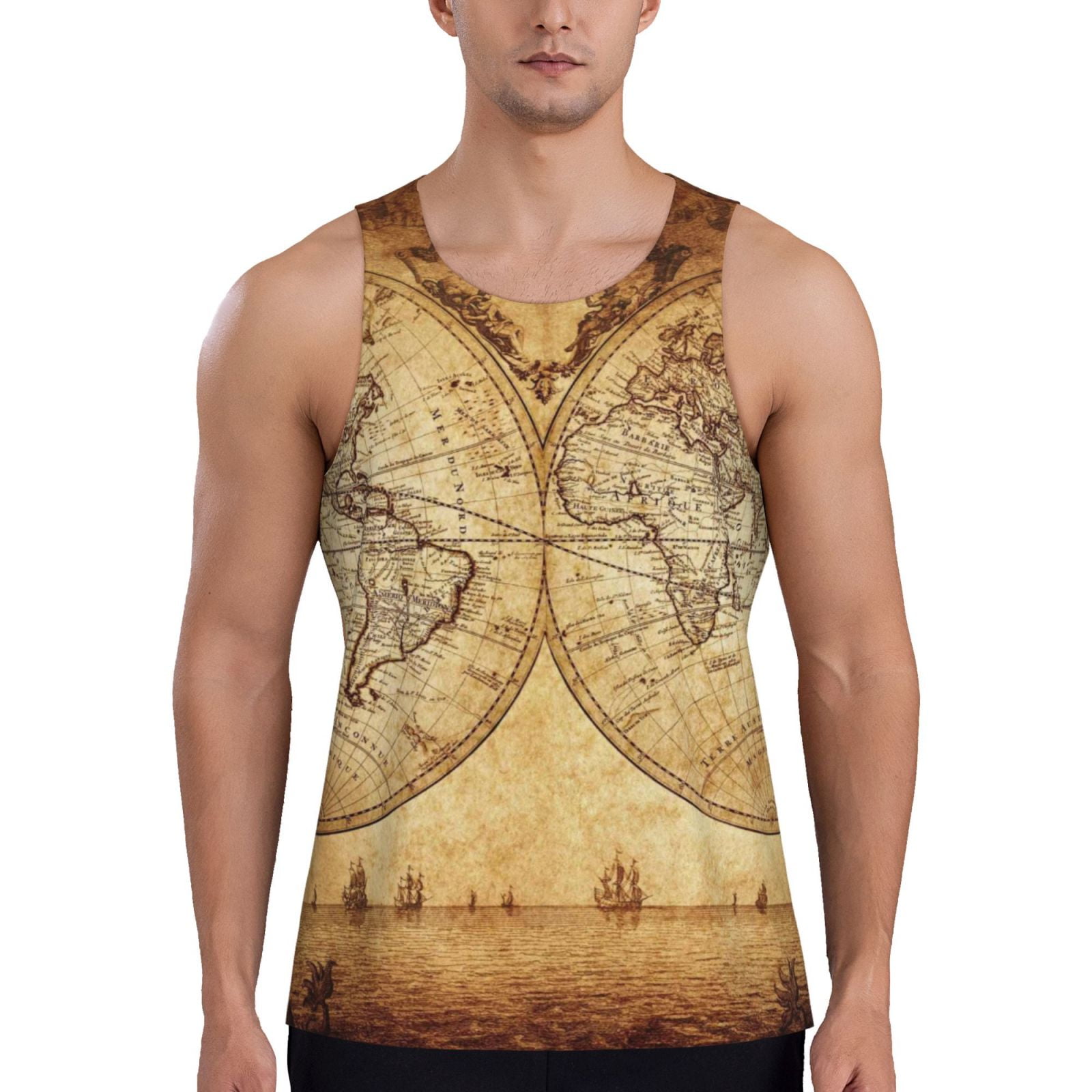 Picia Vintage Map Of The World Printed Men's Performance Tank