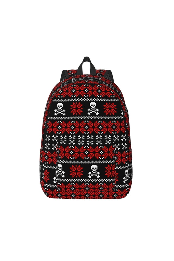 Vintage Maple Leaf with Skull Pattern Printed Canvas Daypack - Stylish and Durable Vintage Compact Backpack - Class, Work, Travel, or Laptop Bookbag,Organized Compartments-Small