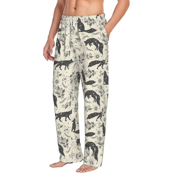 Picia Vintage Moon Fox Mens Soft Woven Cotton Elastic Waistband Sleep Pajama Pant Lounge Sleep Pant With Pockets And Drawstring-Large