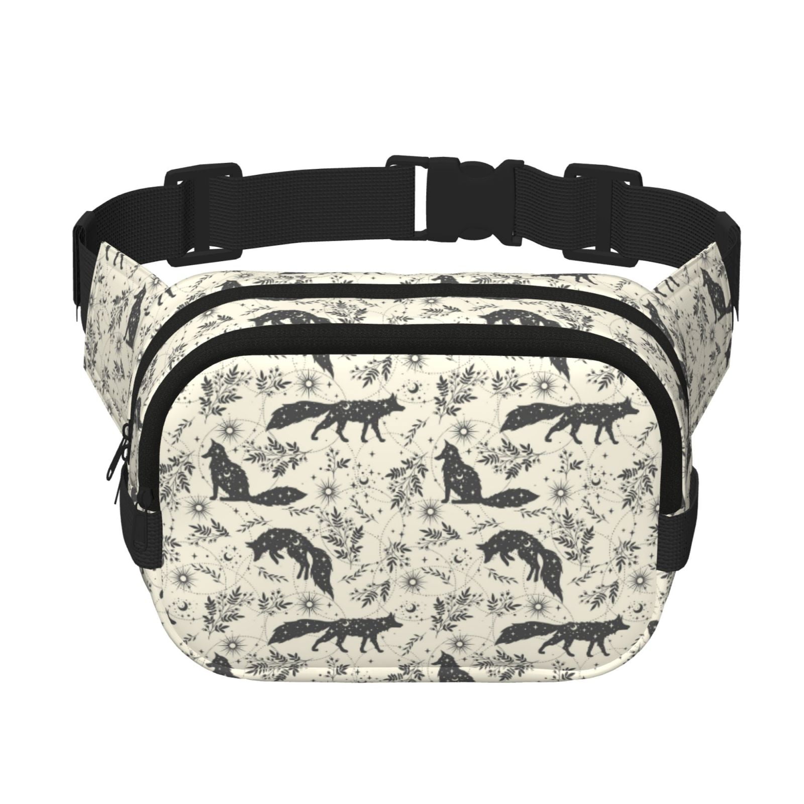 Picia Vintage Moon Fox Print Square Double-Layer Waist Bag Mini Adjustable Waist Belt Bag Exercise Running Travel Hiking