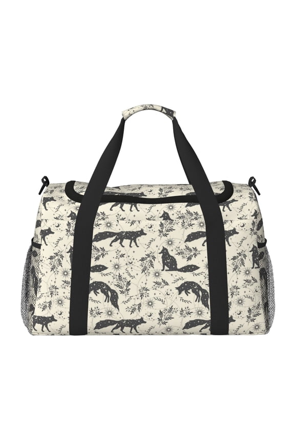 Vintage Moon Fox Print Travel Duffle Bag,Weekender Bags for Women with Shoe Compartment, Gym Duffel Bag with Wet Pocket, Hospital Bags for Labor and Delivery