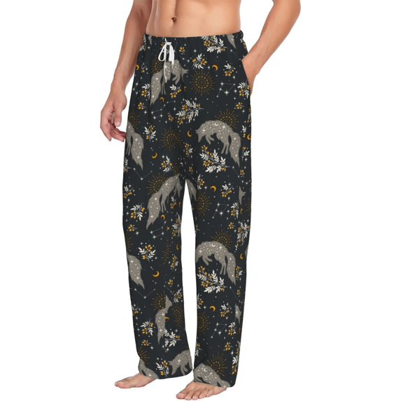 Picia Vintage Moon with Plants and Fox Mens Soft Woven Cotton Elastic Waistband Sleep Pajama Pant Lounge Sleep Pant With Pockets And Drawstring-X-Large