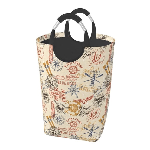 Picia Vintage Nautical Laundry Basket With Handles Laundry Hamper Toys Storage Organizer Foldable Bucket Washing Bin Dirty Clothes Bag For Home Bathroom Bedroom Dorm