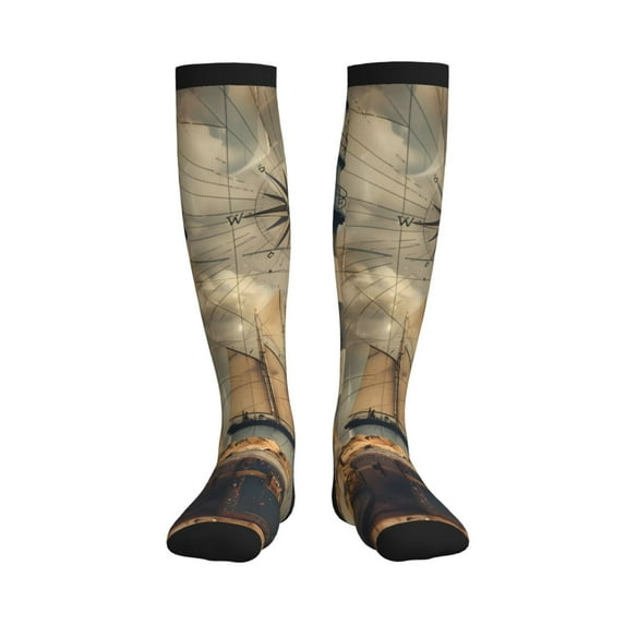 Picia Vintage Nautical Lighthouse Printed Sports Compression Socks - 15-20mmHg Graduated Compression, High-Performance Soft and Breathable Socks for Men and Women