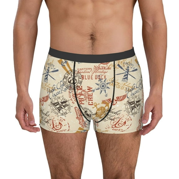 Picia Vintage Nautical Pattern Men’s Boxer Briefs – Soft & Breathable Underwear, Stretchy & Comfortable Fit, Supportive Pouch Design, Moisture-Wicking-Large