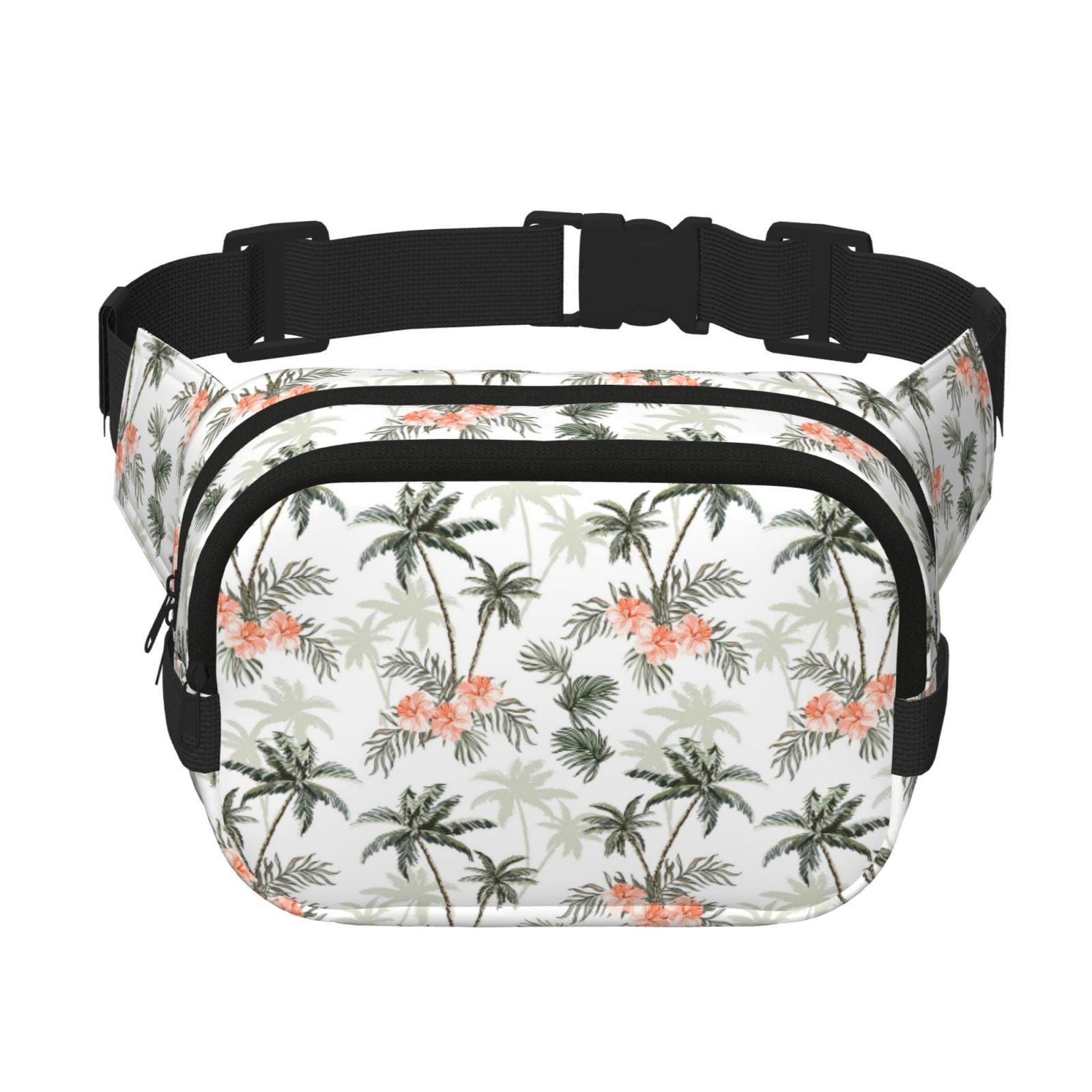 Picia Vintage Palm Trees Print Square Double-Layer Waist Bag Mini Adjustable Waist Belt Bag Exercise Running Travel Hiking