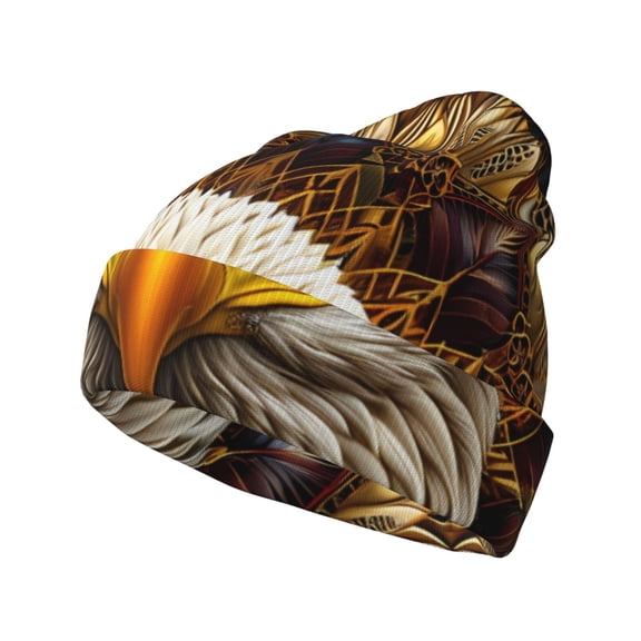 Picia Vintage Pattern Bald Eagle Pattern Knitted Beanie Hat for Men and Women , Unisex Winter Warm Stretchy Knit Cap Thick Fisherman Beanies Cuffed Plain Skull Caps
