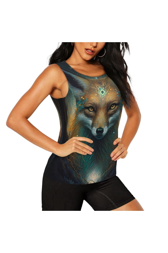 Vintage Pattern Fox Pattern Women's Workout Tank Top,Breathable Activewear,Slim Fit Athletic Top,Versatile Workout Moisture-wicking top-Small
