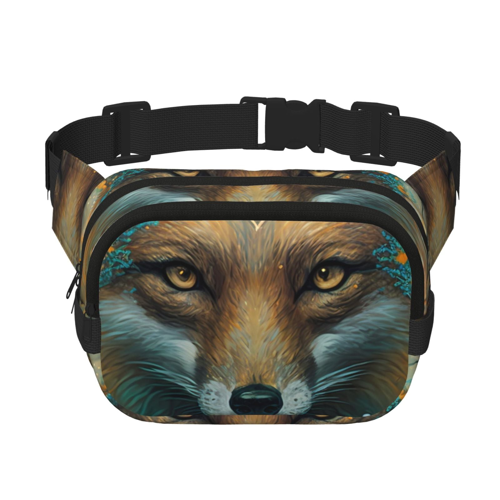 Picia Vintage Pattern Fox Print Square Double-Layer Waist Bag Mini Adjustable Waist Belt Bag Exercise Running Travel Hiking