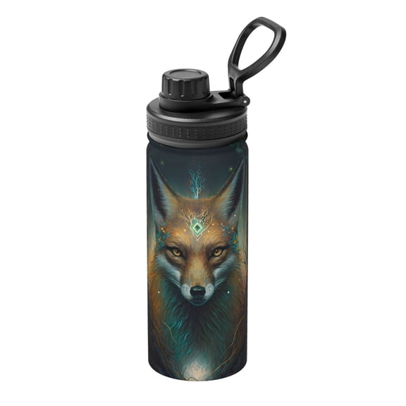 Picia Vintage Pattern Fox Pattern Water Bottle 18 oz Stainless Steel Insulated Bottles With Handle Leak Proof Gym Sport Water Jug BPA-free insulated kettle For Men Women Adults