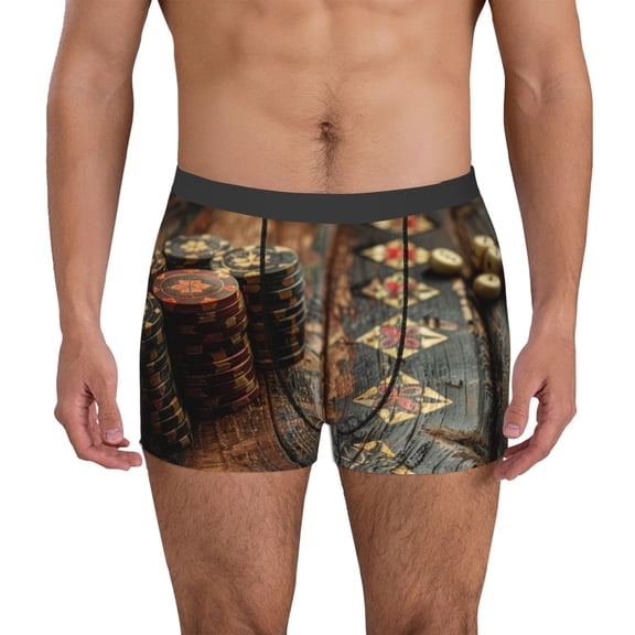 Picia Vintage Poker Chips Pattern Men’s Boxer Briefs – Soft & Breathable Underwear, Stretchy & Comfortable Fit, Supportive Pouch Design, Moisture-Wicking-Medium