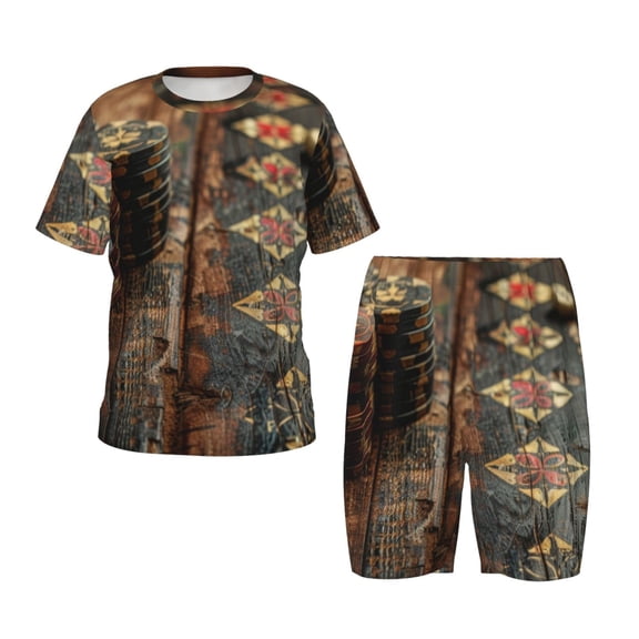 Picia Vintage Poker Chips Printed Boys' Kids-PJ Snug Fit Cotton Short Sleeve Top and Shorts 2 Piece Pajama Set-XX-Large